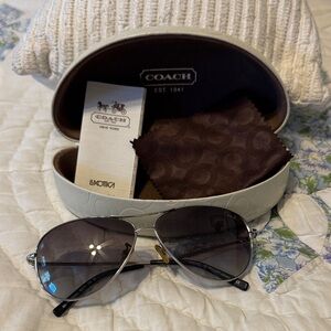 Coach Silver and Black Aviator Sunglasses